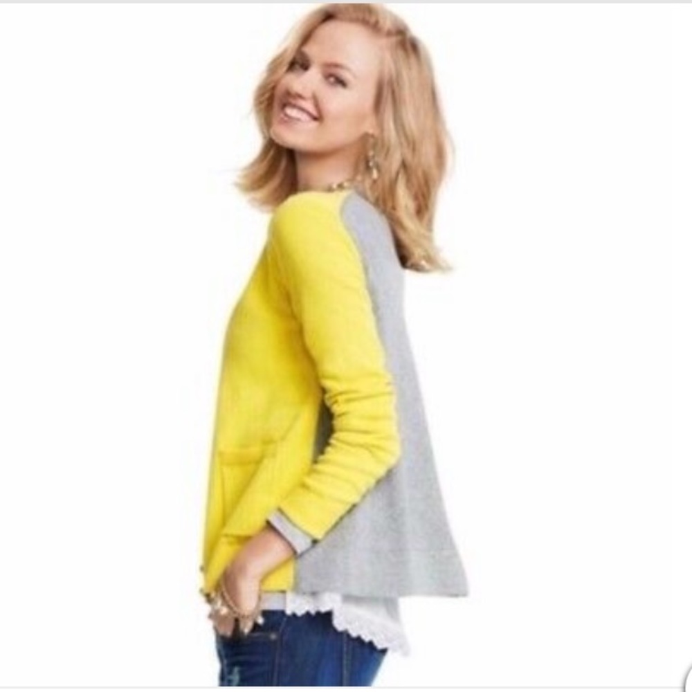 CAbi Belle Yellow & Gray Layered Lace Cardigan Sweater Size XS